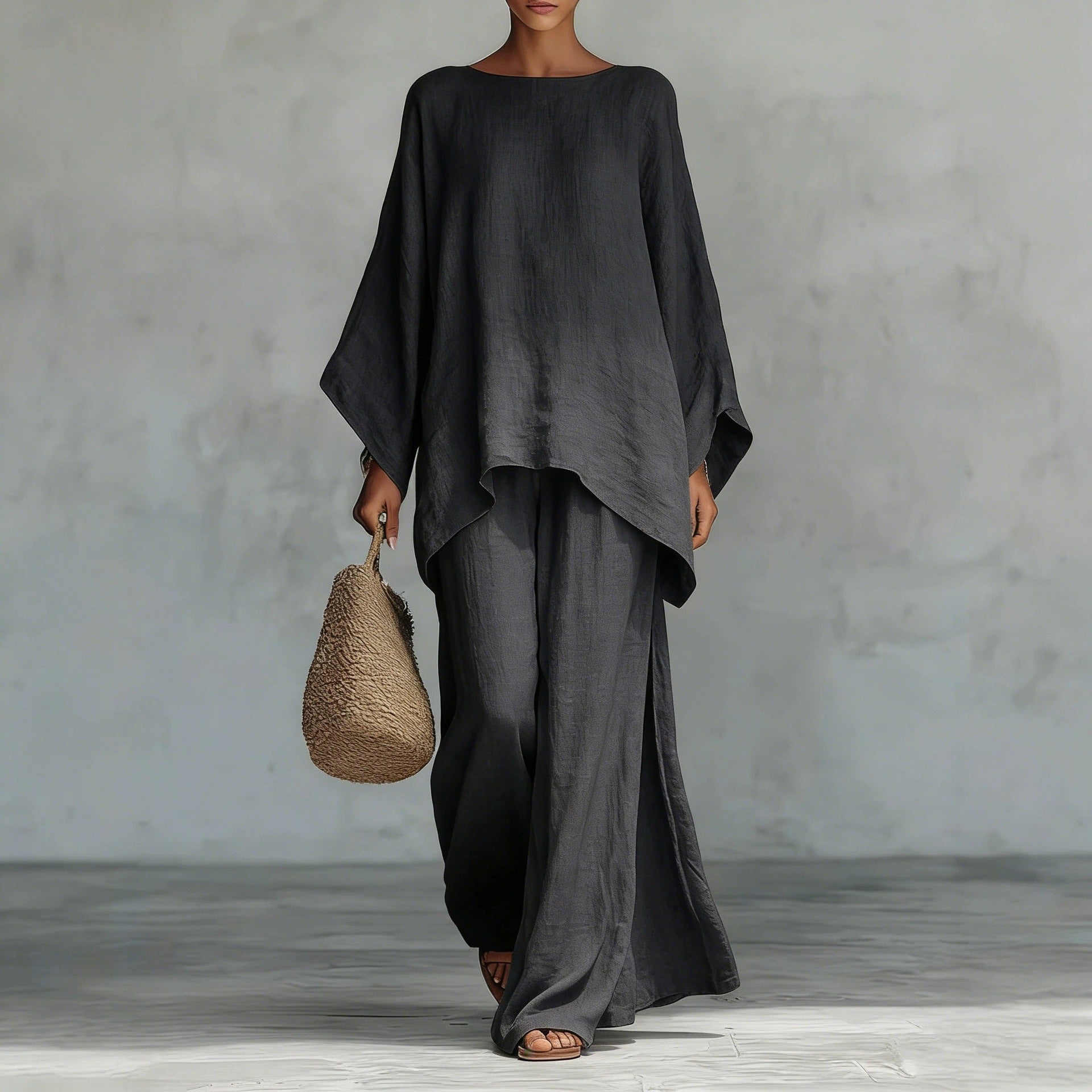 oversized batwing linen two-piece set