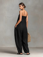 Bohemian Rhapsody Smocked Linen Jumpsuit – Oversized Wide-Leg Palazzo Fit