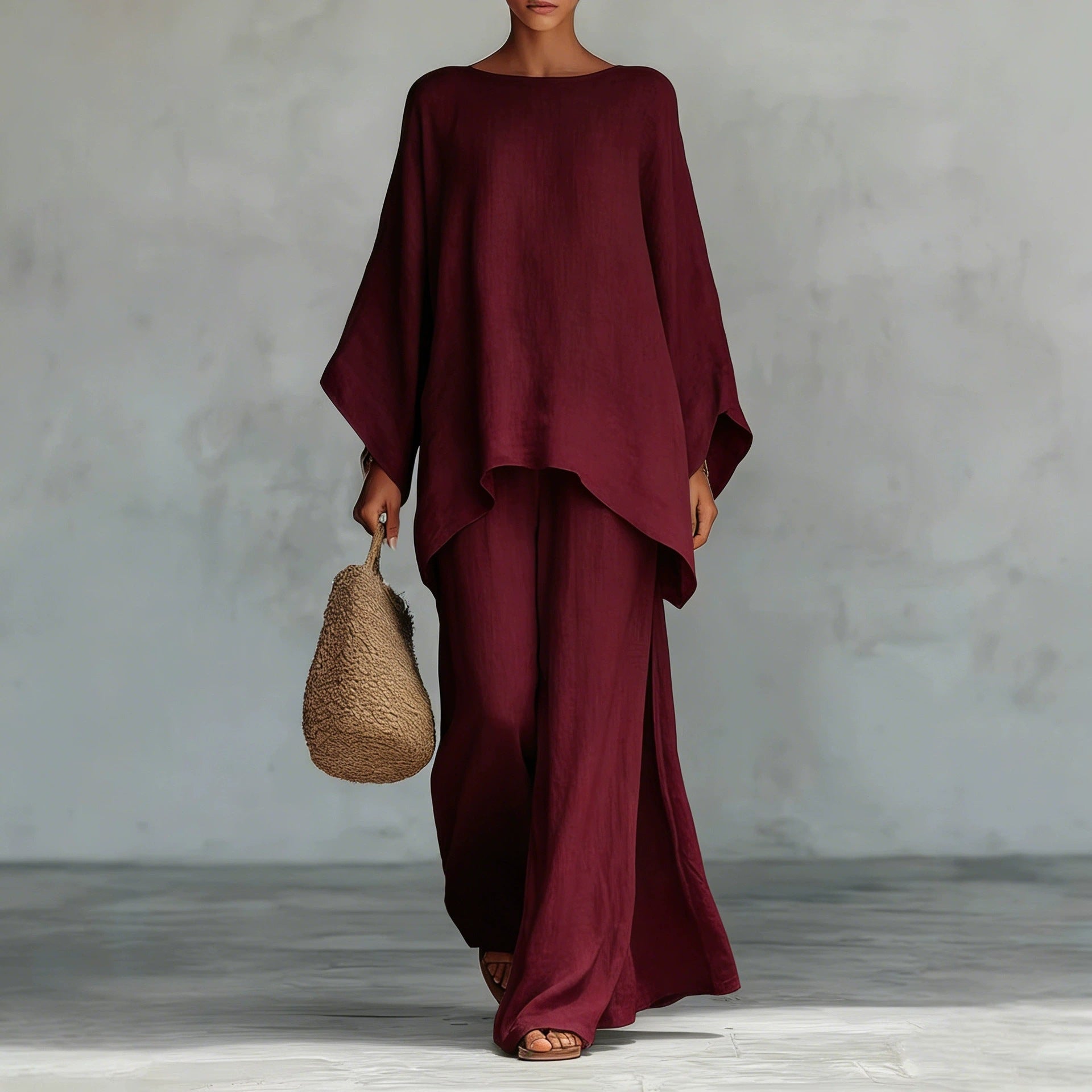 oversized batwing linen two-piece set