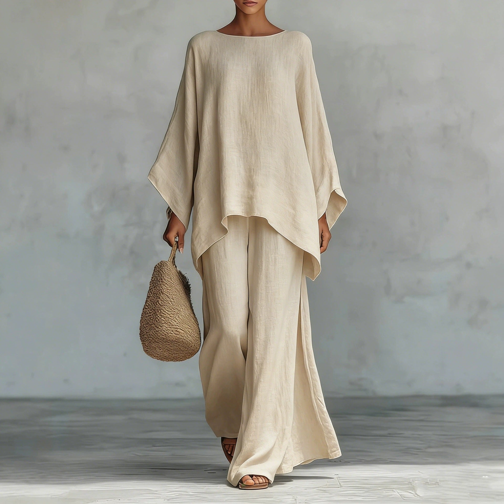 oversized batwing linen two-piece set