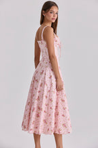 Vintage Rose Pink Floral Print Midi Dress