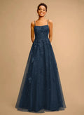 Square Spaghetti Straps Sequins Tulle Prom Dress