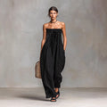 Bohemian Rhapsody Smocked Linen Jumpsuit – Oversized Wide-Leg Palazzo Fit