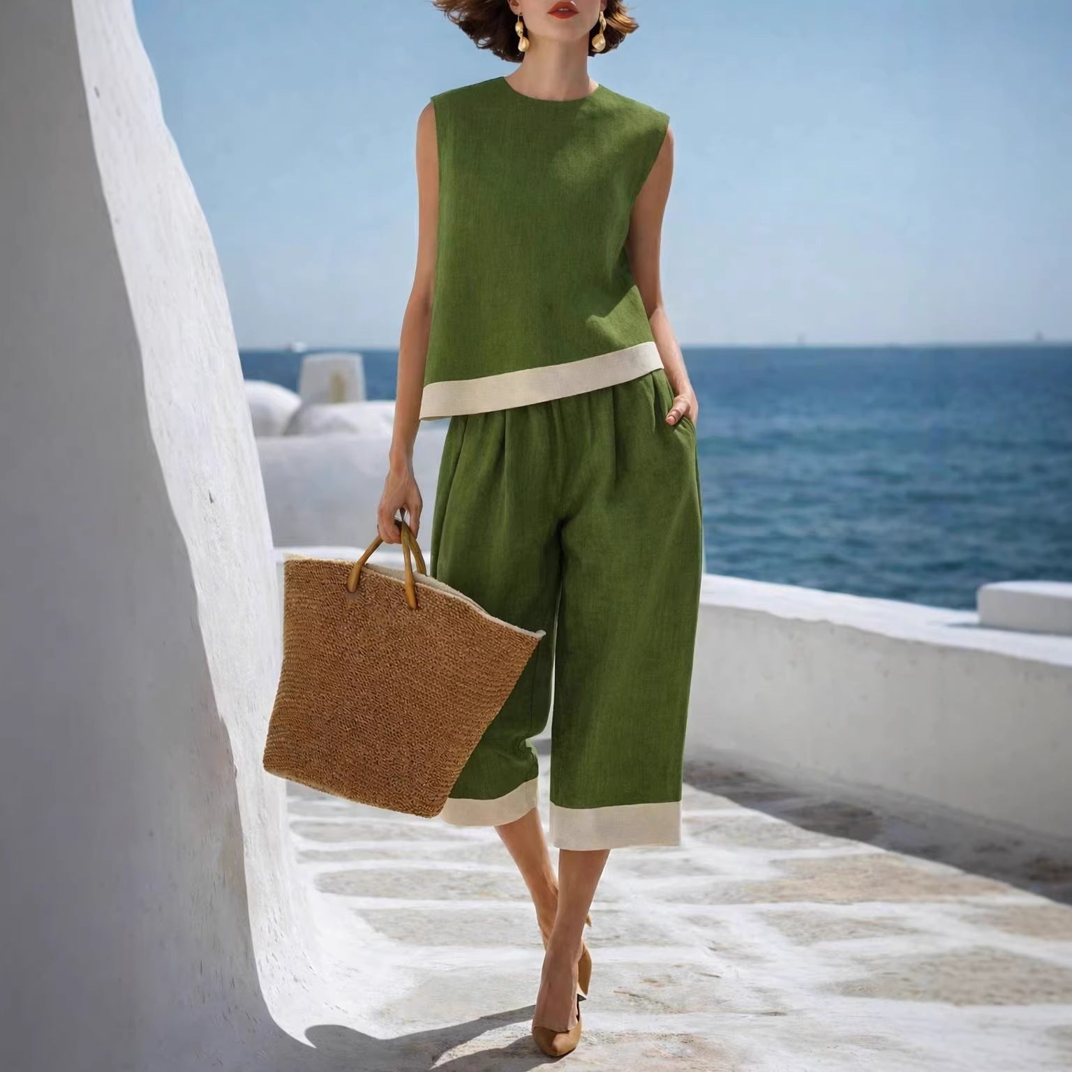 Casual Cotton-Linen Blend Bohemian-Style Set