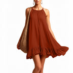 Sleeveless Pleated Womens Halterneck Casual Dress