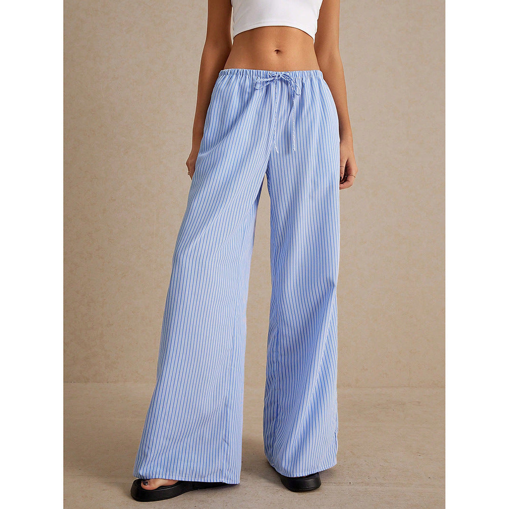 Niche Drawstring Elastic-waist Floor-length Pants