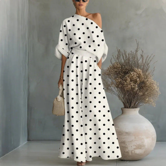 Printed Off-Shoulder Top And Pants Two-Piece Set