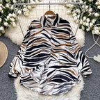 Retro French-style Printed Womens Autumn Loose Slimming Top