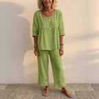 Casual Commuter Comfortable Loose Crew-Neck Linen Set