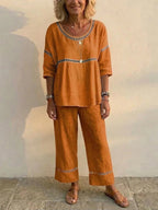 Casual Commuter Comfortable Loose Crew-Neck Linen Set