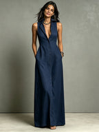 Casual Cotton Linen Bag-Sleeveless Solid Color Dress