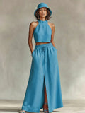 Neck-hanging Sleeveless Top High-waisted Split Wide-leg Long Skirt Two-piece Set