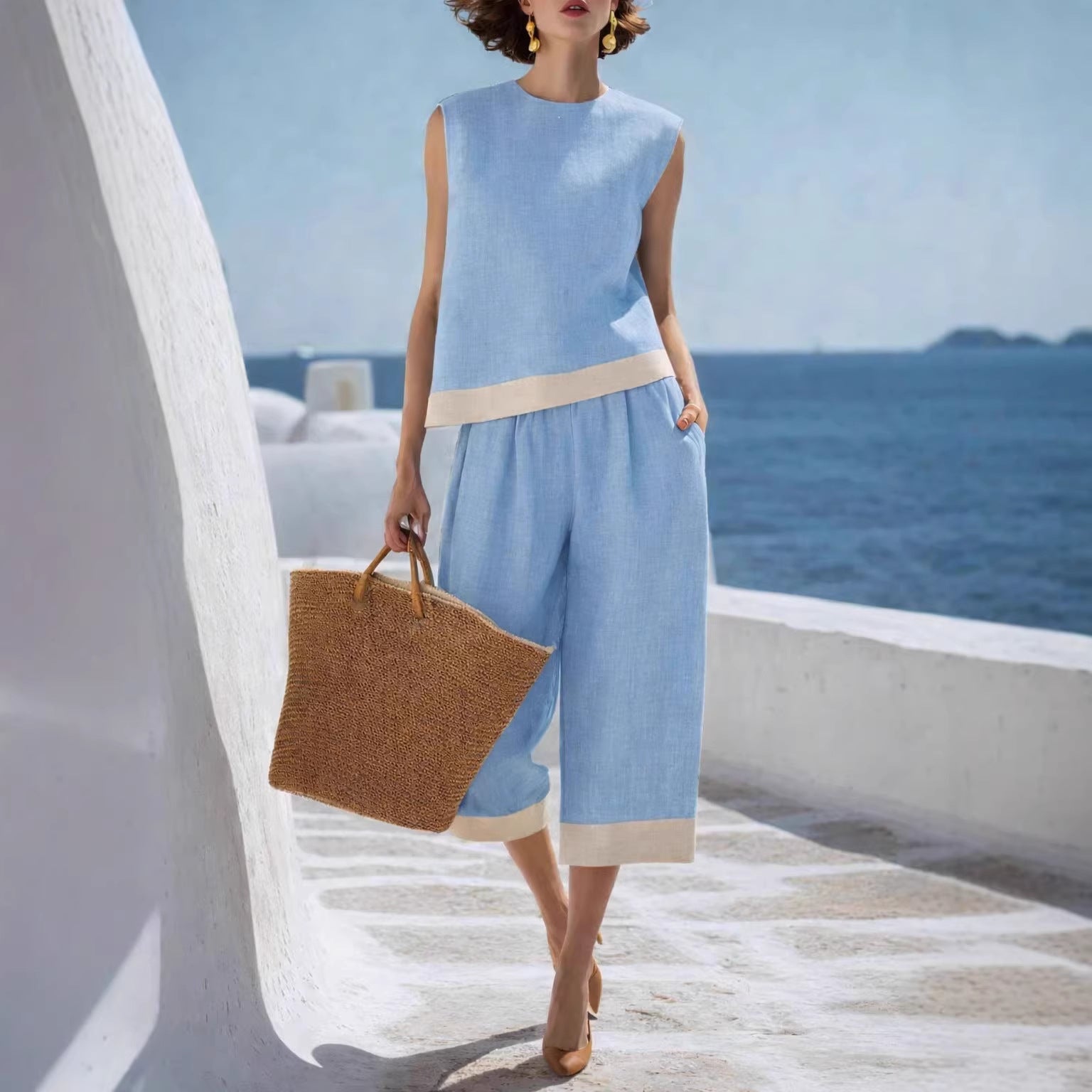 Casual Cotton-Linen Blend Bohemian-Style Set