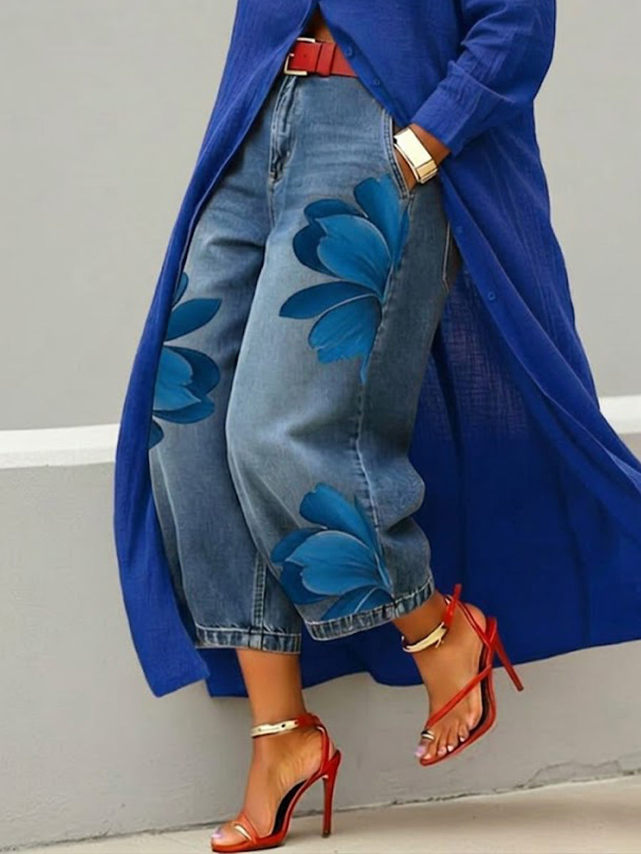 Loose Comfortable Versatile Printed Wide-leg Trousers