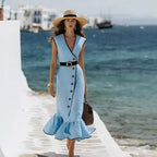 Fashionable V-Neck Linen Blend Midi Dress