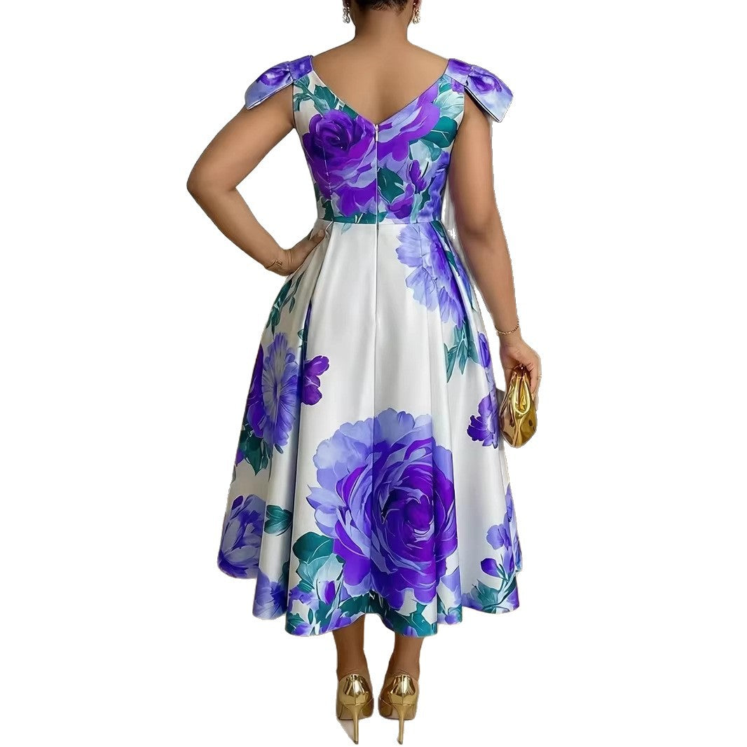 French Orange Blossom Print Dress With Ruffled Hem