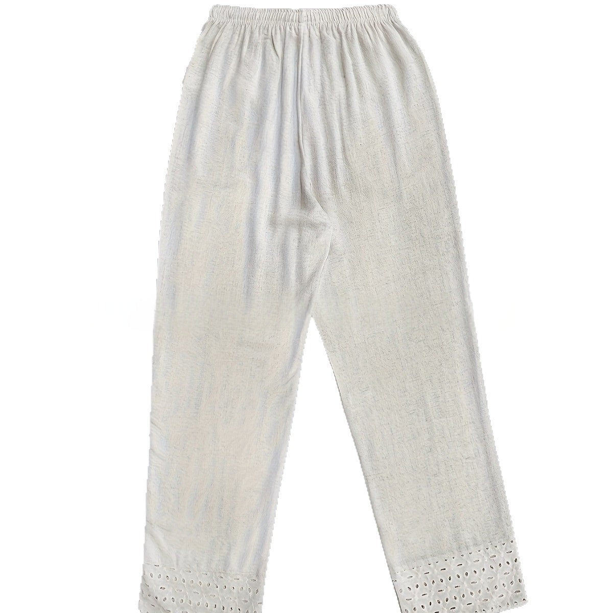 European And American-style Embroidered Lace-Patchwork Elastic-Waist Cropped Pants
