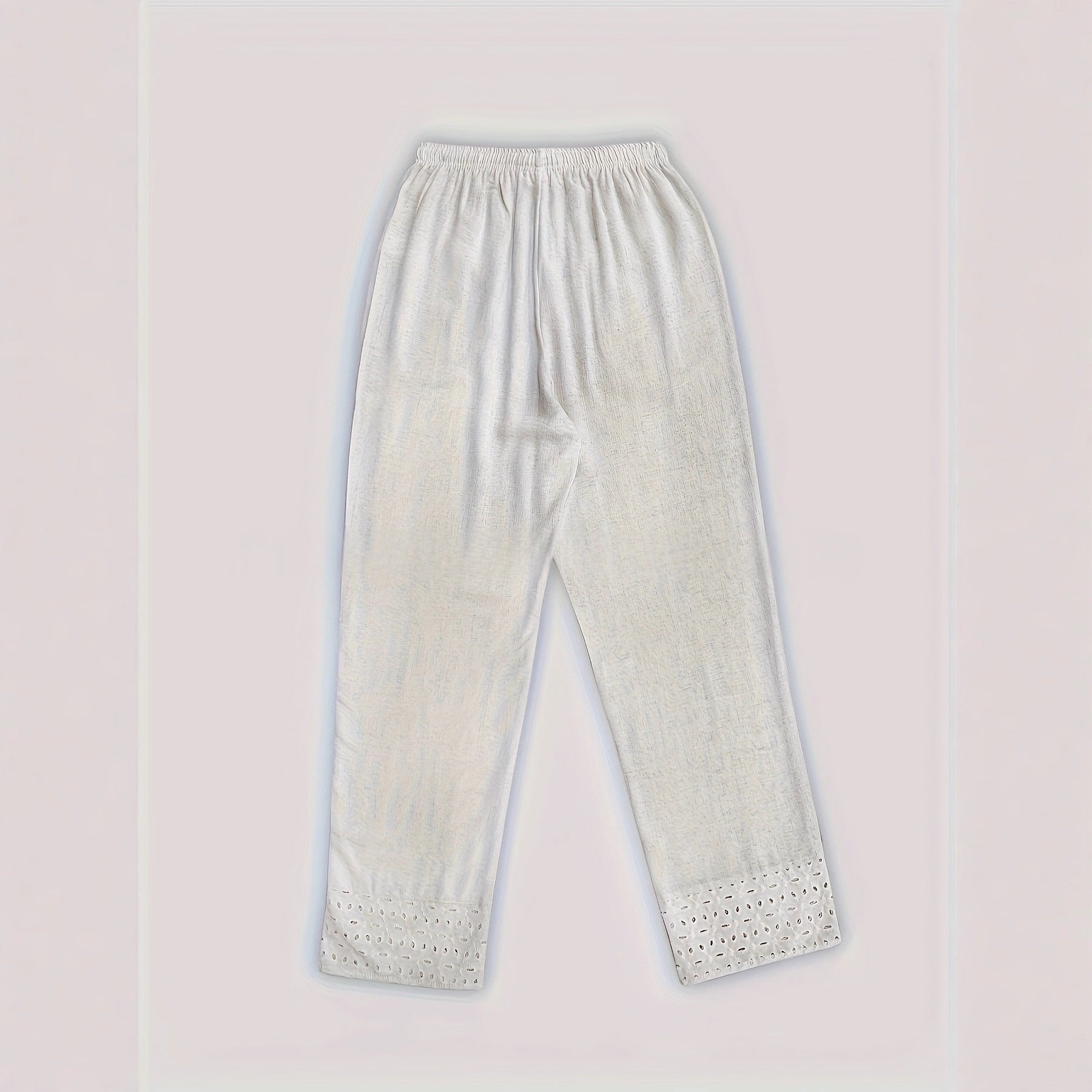 European And American-style Embroidered Lace-Patchwork Elastic-Waist Cropped Pants