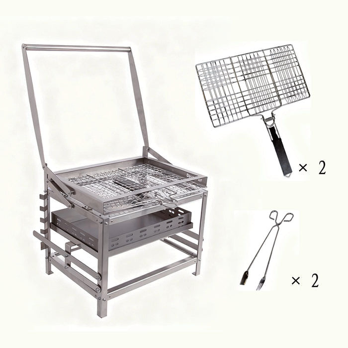 ⚡Clearance Sale🍻 Adjustable Charcoal Rotating Grill, with BBQ Net and Carbon Clip×2, Outdoor Barbecue, Summer Camping