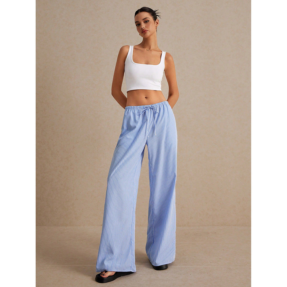 Niche Drawstring Elastic-waist Floor-length Pants