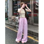 Niche Drawstring Elastic-waist Floor-length Pants