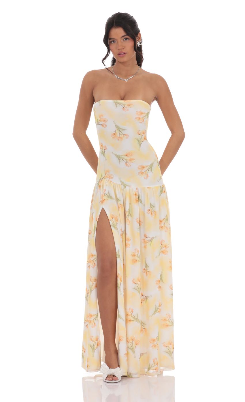 Floral Strapless Drop Waist Maxi Dress