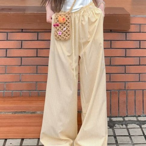 Niche Drawstring Elastic-waist Floor-length Pants
