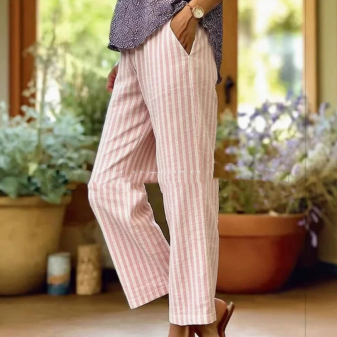 Womens Striped Elastic Waist Loose Casual Pants