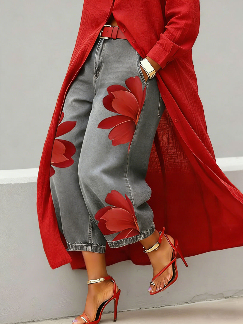 Loose Comfortable Versatile Printed Wide-leg Trousers