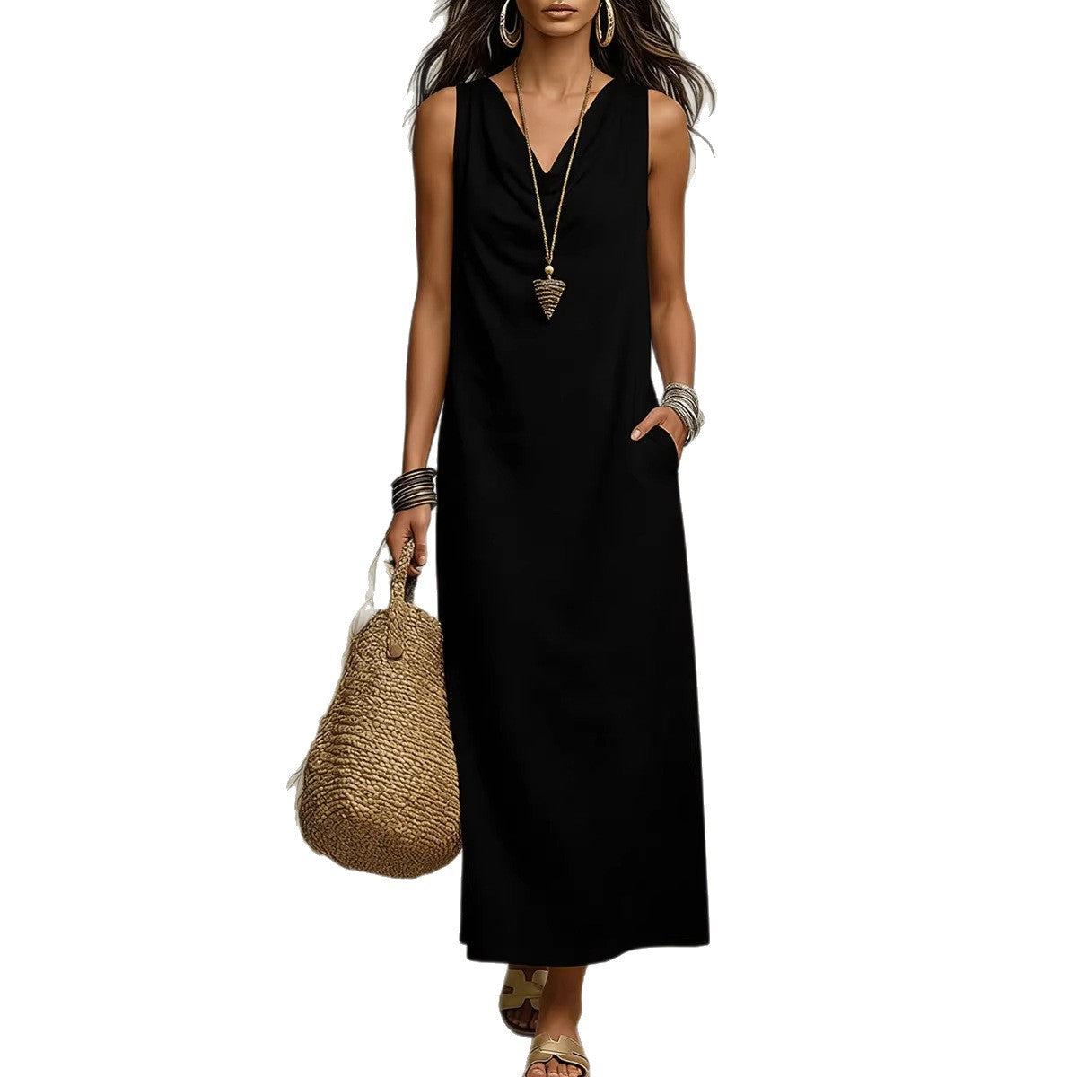 Loose Stylish And Elegant V-Neck Sleeveless Dress