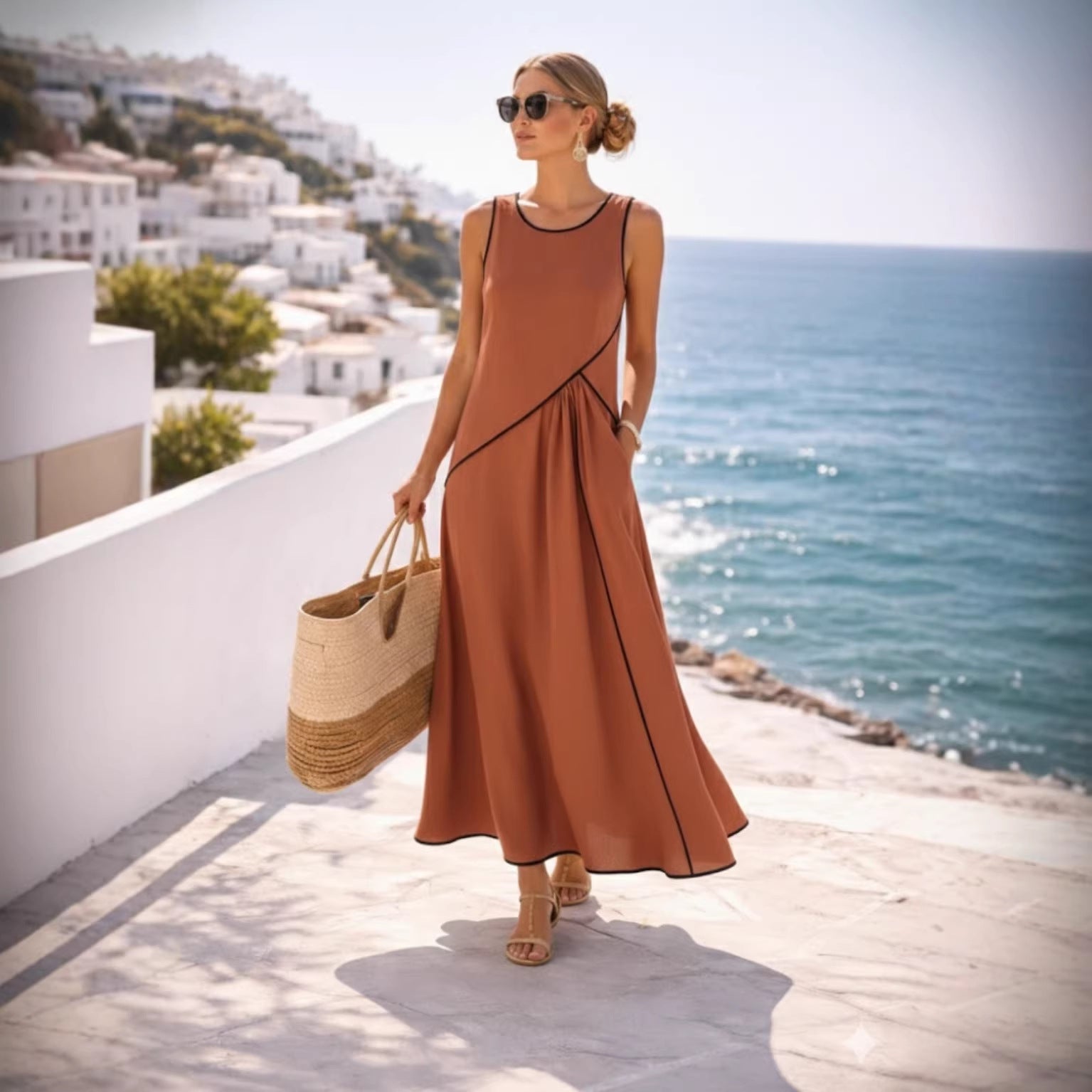 Mediterranean-style Vacation Dress For Women Contrast Colors