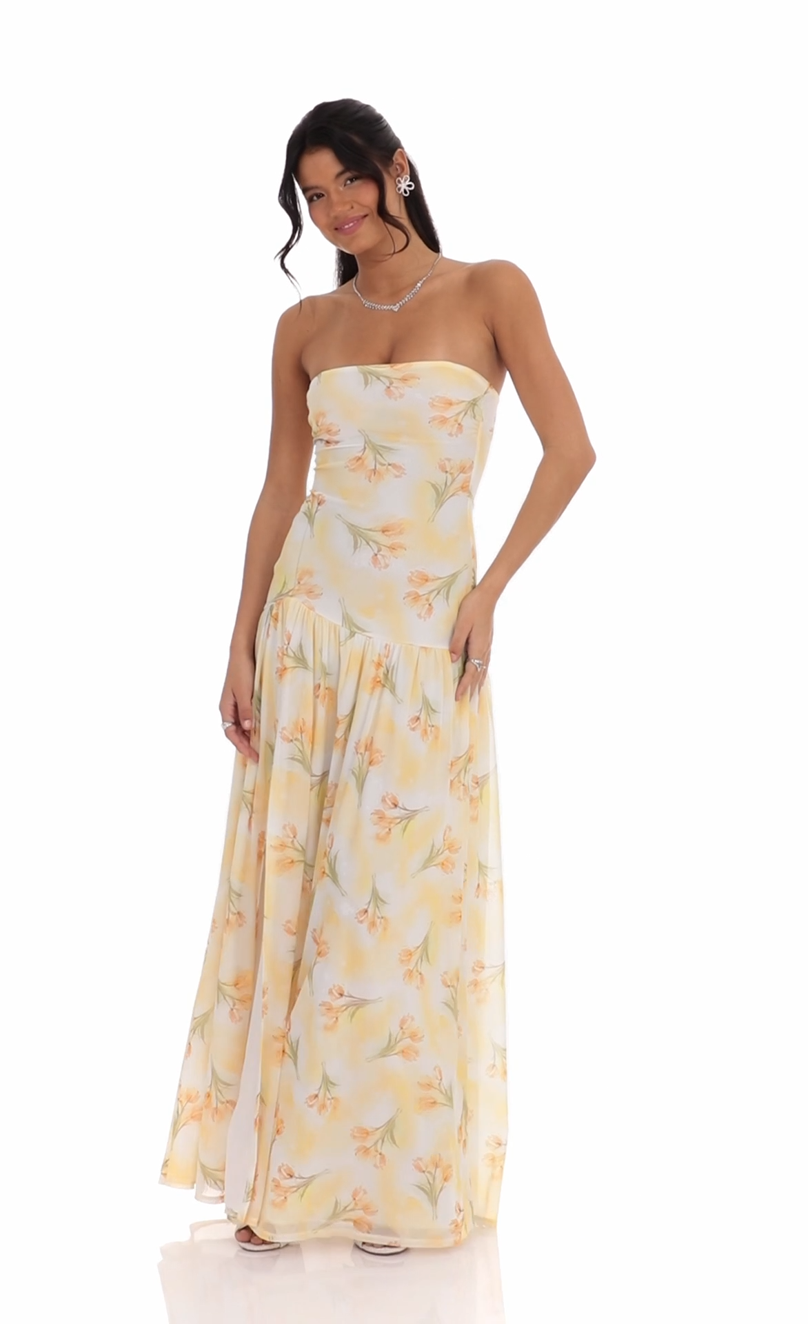 Floral Strapless Drop Waist Maxi Dress